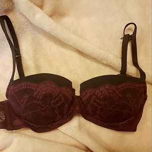 32B La Senza purple and black push up balconette bra